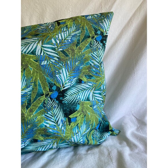Blue and Green Pillowcase with Ti & Palm Leaves | Handmade | 100% Cotton - Picture 2 of 4